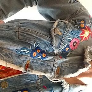Boho embroidered vintage denim jacket